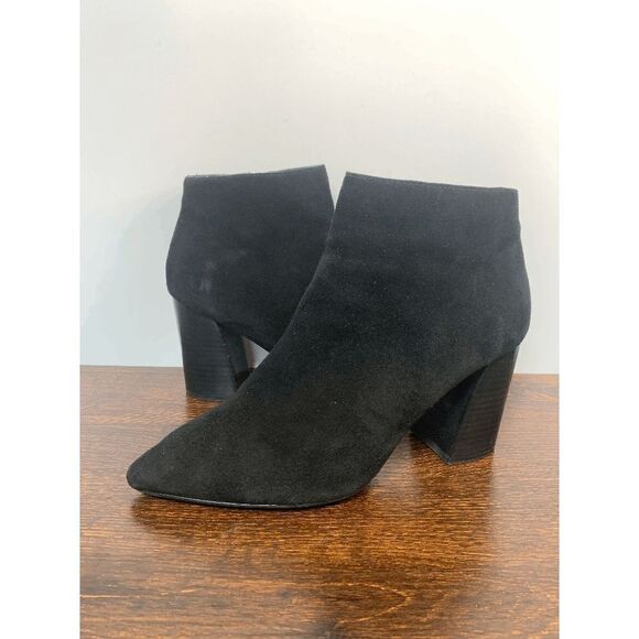 Steve Madden Leather Upper Almond Toe Block Heel Ankle Booties Black Size 8.5M - Picture 1 of 8